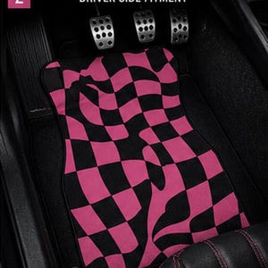 Rosa karierte Autofußmatten | Retro-Rennsport-JDM-Innenausstattung | Universelle Fußmatten für vorne | Autofußmatten im Drift-Stil | Niedliche Auto-Fußmatten