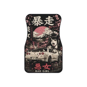 Bad Girl JDM Car Mats, 2 Piece Japanese Street Racing Anime Interior Set
