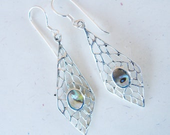 Abalone in sterling silver earrings, shell jewelry