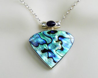 Abalone necklace, 925 silver jewelry, amethyst pendant