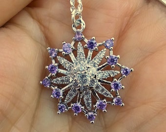 Amethyst cubic zirconia flower style necklace in sterling silver