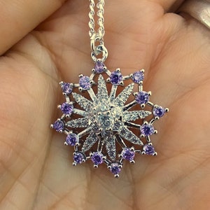 Amethyst cubic zirconia flower style necklace in sterling silver