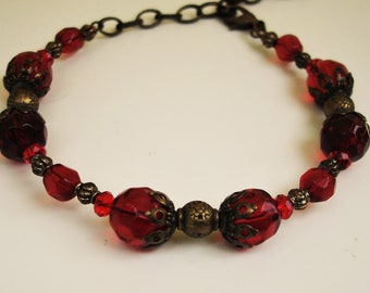 Red and bronze gothic style bracelet, gift ideas for her