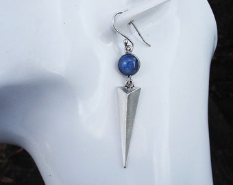 Kyanite silver spike earrings, blue kyanite jewelry, gift ideas for her