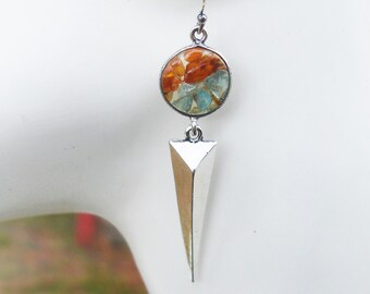 Aquamarine silver spike earrings, orange kyanite jewelry, gift ideas for her