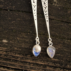 Long moonstone teardrop sterling silver earrings