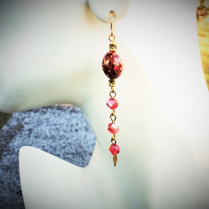 Long red and gold earrings, jewelry gift ideas for her
