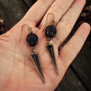 Black onyx and bronze spike earrings image 5