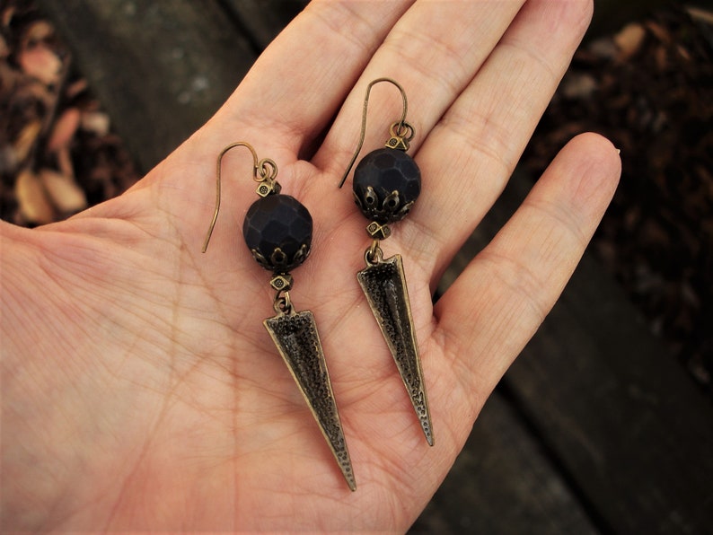 Black onyx and bronze spike earrings image 5