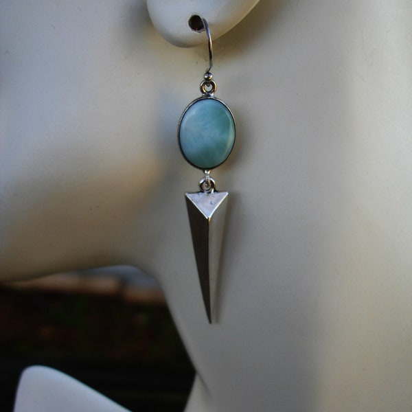 Larimar silver spike earrings, blue larimar jewelry, gift ideas for her