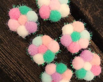 Pastel Cat Flower Toss Toys: Sparkle Pom Poms, Set of 6
