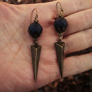 Black onyx and bronze spike earrings image 2