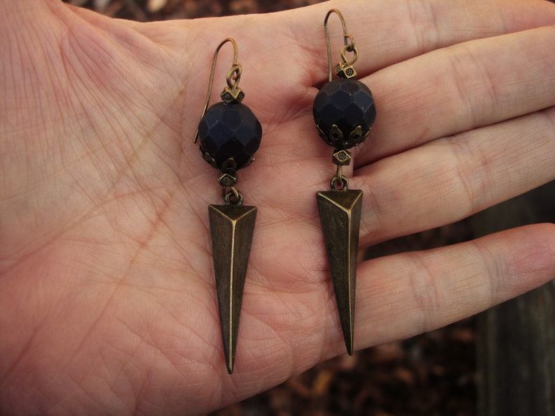 Black onyx and bronze spike earrings image 2