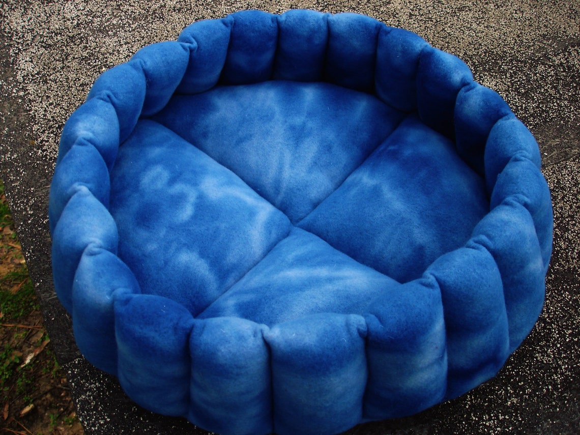 Small Dog Bed Round Pet Beds Washable Cat Bed Blue Bedding Etsy