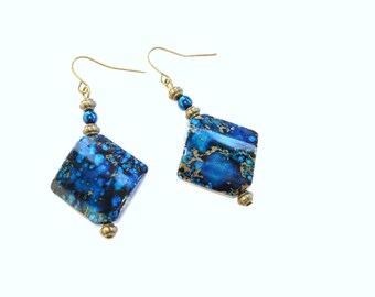 Blue and bronze earrings