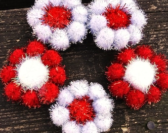 Cat Valentines flower toss toy set of 5 red and white