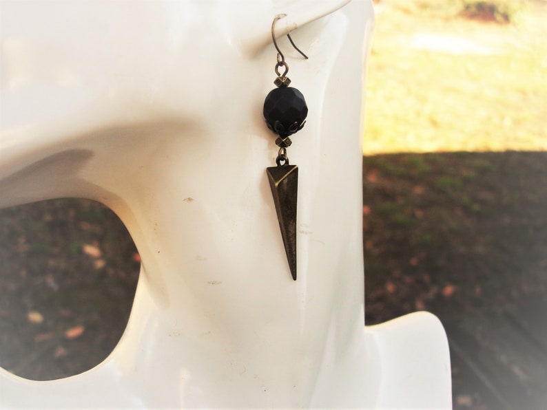 Black onyx and bronze spike earrings image 6