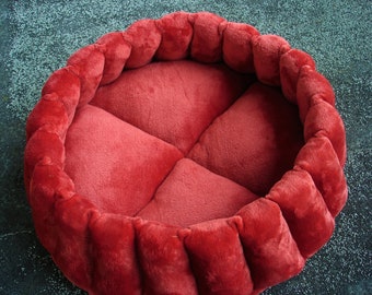 Small dog bed, paprika round cat bed, washable pet bed