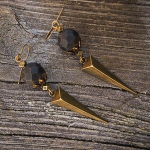 Black onyx and bronze spike earrings image 4