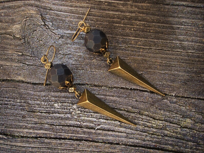 Black onyx and bronze spike earrings image 4