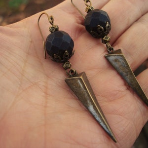 Black onyx and bronze spike earrings image 3