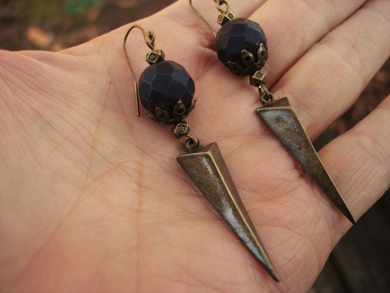 Black onyx and bronze spike earrings image 3