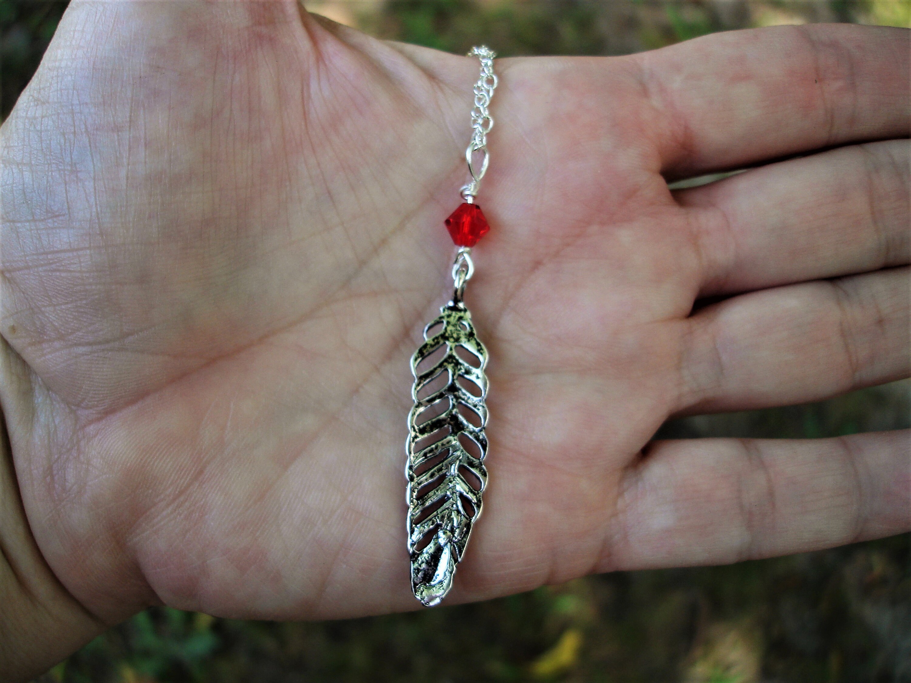 Red feather necklace gift ideas for birthday silver pendant Etsy