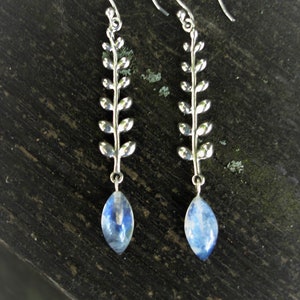Long moonstone marquise sterling silver earrings, bithday gift idea