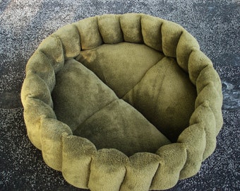 Olive green pet bed, small dog bedding, cat cushion