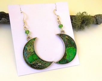 Crescent moon earrings in sparkling green