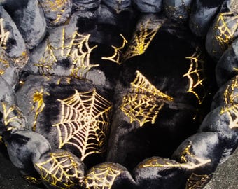 Spider Web Dog Bed Metallic Gold & Black Plush Pet Bed