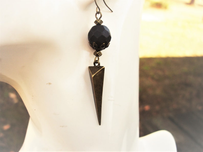 Black onyx and bronze spike earrings image 7