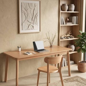 Bureau d'ordinateur en chêne massif, Bureau moderne en bois organique, Table d'étude nordique, Meubles de bureau à domicile