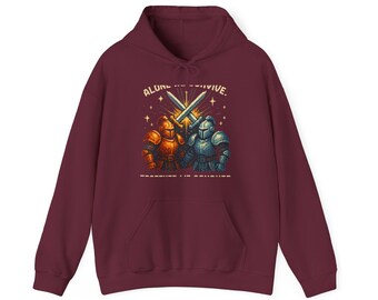 Solos sobrevivimos, juntos conquistamos / Sudadera con capucha Pixel Art Knights Gaming / Amistad de RPG retro