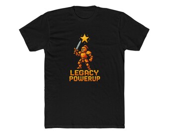 LegacyPowerUp Official Brand Tee | Pixel Art Knight Gaming Shirt | Retro RPG Warrior Gift