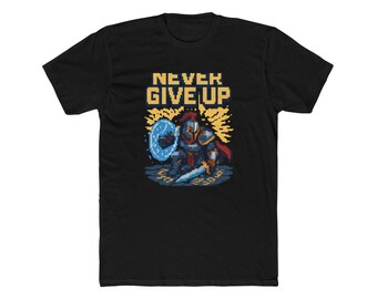 Nunca te rindas. Camiseta Pixel Art Warrior. Sudadera con capucha motivacional para gamers con temática de videojuegos retro. Regalo para héroes de la perseverancia.
