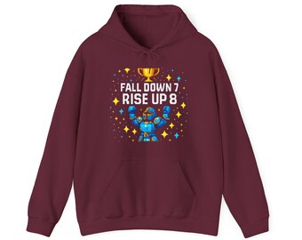 Fall Down 7 Rise Up 8 Pixel Art Knight Gamer T-Shirt Retro Motivational RPG Gaming Gift Perseverance Tee | Hoodie