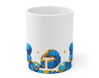 Fall Down 7 Rise Up 8 Pixel Art Knight Gamer T-Shirt Retro Motivational RPG Gaming Gift Perseverance Tee | Coffee Mug