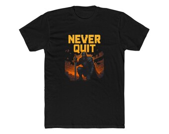 Never Quit Pixel Art Knight Shirt Retro Warrior Motivational Gaming Tee Hero Gift Perseverance T-Shirt Men