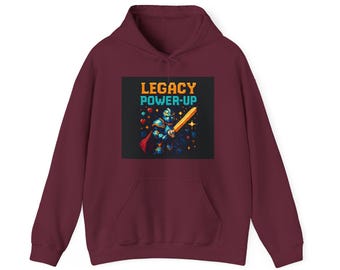 LegacyPowerUp Official Brand Hoodie | Pixel Art Knight Gaming Hoodie | Retro RPG Warrior Gift | Hoodie