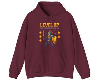 Level Up Pixel Art Knight T-Shirt Retro RPG Gamer Gift Gaming Hoodie Motivational Warrior Quote Tee | Hoodie