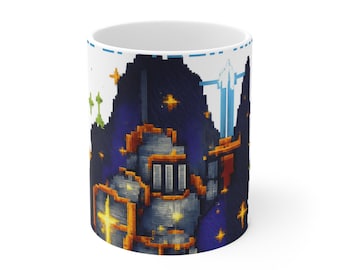 Caballero Pixel Art Mejorado / Mejora de Armadura RPG Retro / Taza de Café