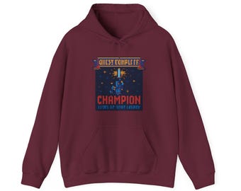 Quest Complete Pixel Art Champion T-Shirt Retro Gaming Victory Tee Motivational Gamer Gift Hoodie | Hoodie
