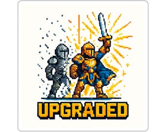 Upgraded Pixel Art Knight | Retro RPG Armor Upgrade Gaming | Sticker