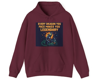 Every Dragon You Face Makes You Legendary | Pixel Art Knight Gaming Hoodie | Retro RPG Warrior | Hoodie