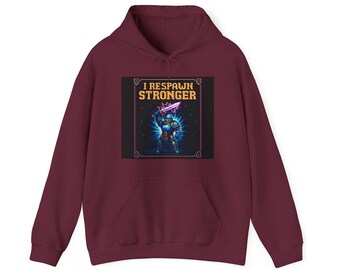 I Respawn Stronger Pixel Art Knight T-Shirt Retro Gamer Motivational Gift Warrior Perseverance Gaming Hoodie | Hoodie