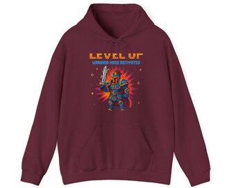 Camiseta Level Up Pixel Art Warrior, sudadera con capucha motivacional para gamers, regalo de héroe, camiseta/sudadera de fantasía RPG.