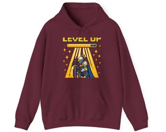 Camiseta de juego Level Up Pixel Art Knight Retro RPG Motivacional Regalo para jugadores Sudadera con capucha Hero Adventure Tee / Sudadera con capucha