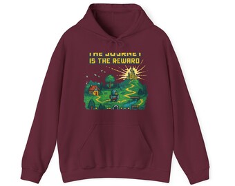 Camiseta de aventura de arte pixelado de Hero's Journey, regalo de juego de rol retro, camiseta de búsqueda, sudadera con capucha para gamers, sudadera con capucha motivacional