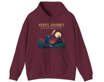 Hero's Journey Pixel Art Knight Quest T-Shirt Retro RPG Gaming Hoodie Fantasy Adventure Gamer Gift Tee | Hoodie